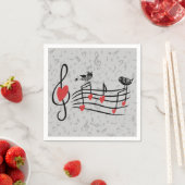Musik liebt Vögel auf grauen musikalischen Notizen Serviette (Beispiel)