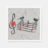 Musik liebt Vögel auf grauen musikalischen Notizen Serviette (Vorderseite)