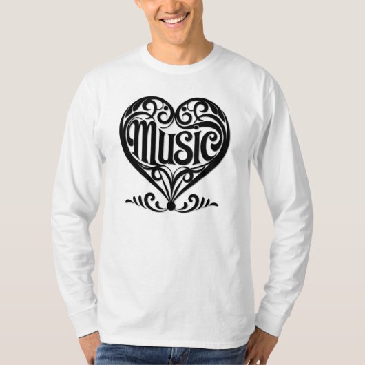 Musik Lover Elegantes Rodelherz T-Shirt (Vorderseite)