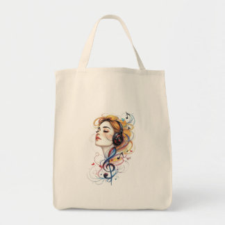 Musik Mädchen Violinschlüssel Blumen-Tasche Tragetasche