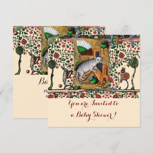 MUSIK MAKING ANIMALA CAT PLAYER ORGAN Baby Shower Einladung (Vorne/Hinten)