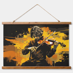 Musik-Malerei für Violin Player Abstrakt Art Decor Wandteppich Mit Holzrahmen