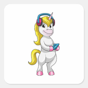 Musik mit Kopfhörer hören Quadratischer Aufkleber