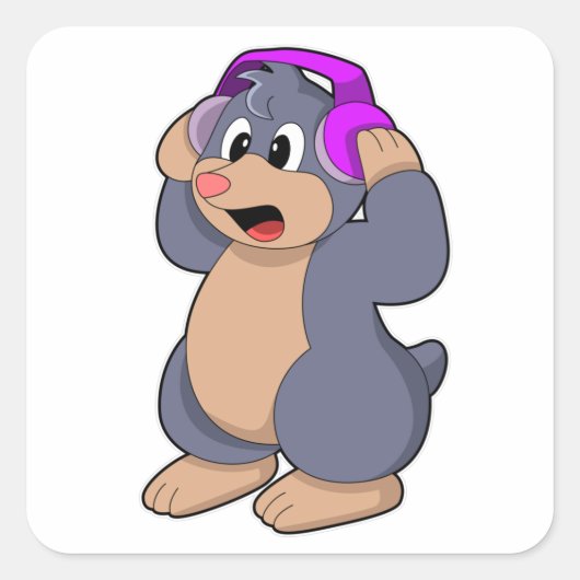 Musik mit Kopfhörer Quadratischer Aufkleber (Vorderseite)