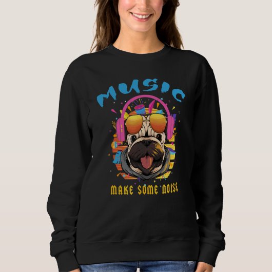 Musik-Mops mit Kopfhörern Sweatshirt (Vorderseite)