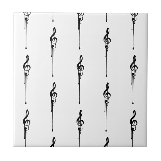 Musik Motif Melting Treble Clef Schwarz-Weiß-Musik Fliese (Vorderseite)