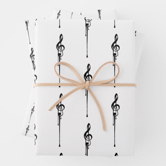 Musik Motif Melting Treble Clef Schwarz-Weiß-Musik Geschenkpapier Set (Beispiel)