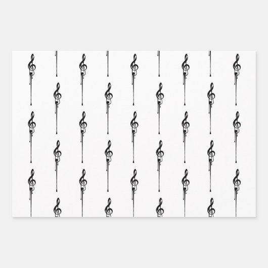 Musik Motif Melting Treble Clef Schwarz-Weiß-Musik Geschenkpapier Set (Vorderseite)