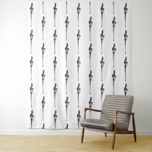 Musik Motif Melting Treble Clef Schwarz-Weiß-Musik Wandteppich