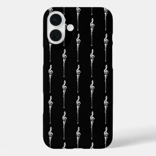 Musik Motif Melting Treble Clef Weiß und Schwarz iPhone 16 Plus Hülle
