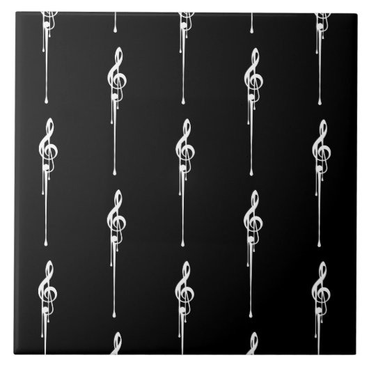 Musik Motif Melting Treble Clef Weiß und Schwarz Fliese (Vorderseite)