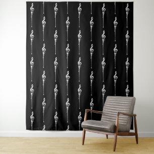 Musik Motif Melting Treble Clef Weiß und Schwarz Wandteppich