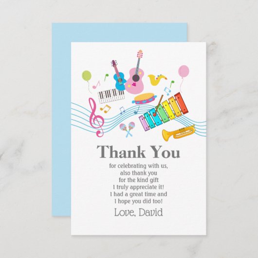 Musik, musikalische Instrumente, Drum-Kids singen Dankeskarte (Vorne/Hinten)