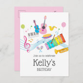 Musik, musikalische Instrumente, Drum-Kids singen Einladungspostkarte (Vorne/Hinten)