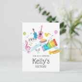 Musik, musikalische Instrumente, Drum-Kids singen Einladungspostkarte (Stehend Vorderseite)