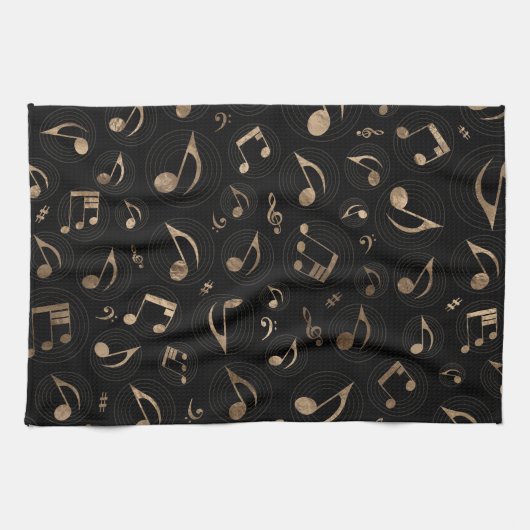 Musik-Muster - Schwarzes und Gold Geschirrtuch (Horizontal)