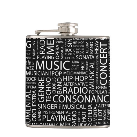 MUSIK-Muster-Wortwolke Flachmann (Vorderseite)