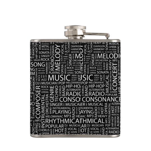 MUSIK-Muster-Wortwolke Flachmann (Rückseite)