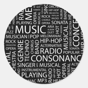 MUSIK-Muster-Wortwolke Runder Aufkleber