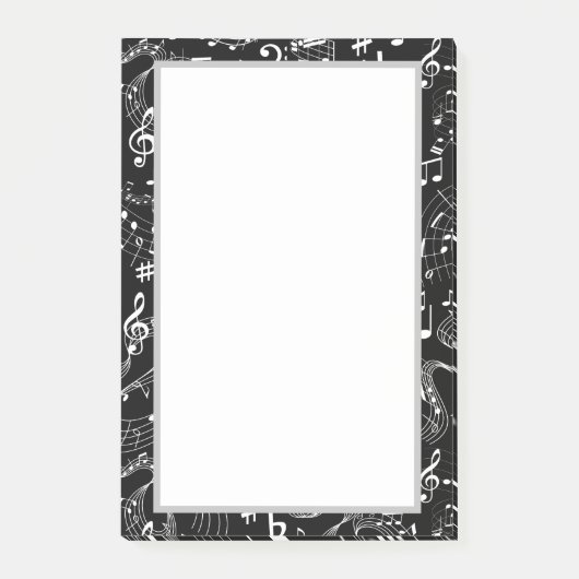 Musik - Noten Schwarz und Weiß Post-it Klebezettel (Vorderseite)