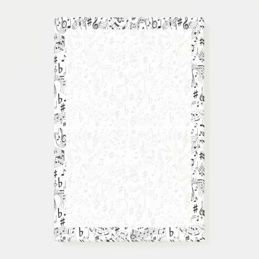 Musik - Noten Schwarz und Weiß Post-it Klebezettel (Vorderseite)