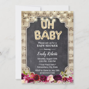 Musik Oh Baby Shower Rustik Burgunderrot Floral Einladung