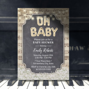 Musik Oh Baby Shower Rustikale Babyatmungs-Blumen Einladung
