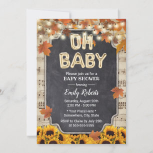 Musik Oh Baby Shower Rustikale Herbstblätter Sonne Einladung