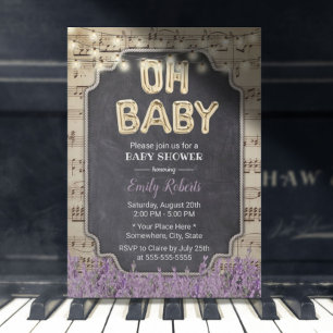 Musik Oh Baby Shower Rustikale Lavendel Blumen Einladung