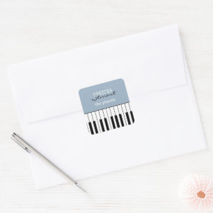 Musik Piano Schlüssel Lehrer Elegant Dusty Blau Quadratischer Aufkleber