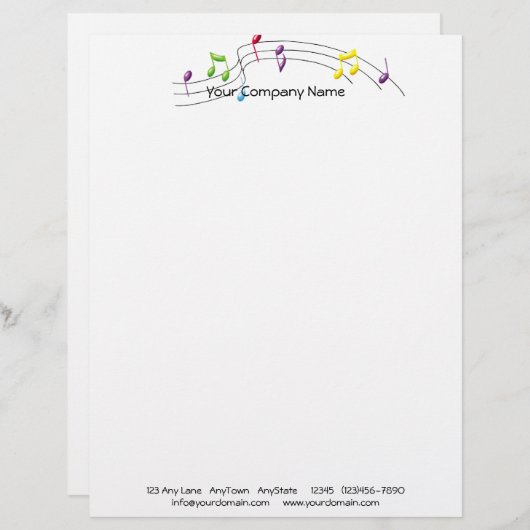 Musik-Regenbogen-Personal auf weißem Hintergrund Briefbogen (Vorne/Hinten)