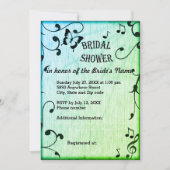 Musik, Schmetterling, Blätter, grünes Brautparty Einladung (Vorderseite)