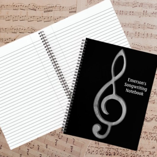 Musik Songwriting Black mit Treble Clef Musical Notizblock