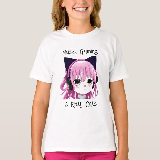 Musik, Spiele und Katzen | Anime Girl T-Shirt (Vorderseite)