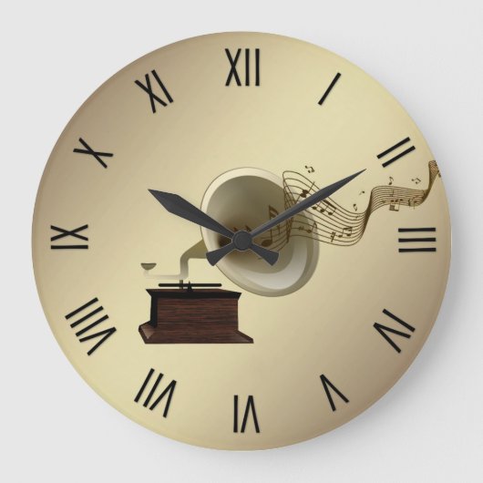 Musik-Streams aus Gramophone w 12 Nummern Große Wanduhr (Vorderseite)