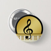 Musik Symbol Clef Noten in Piano Gold Black Button (Vorne & Hinten)