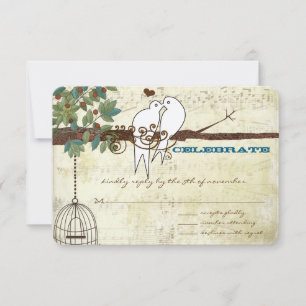 Musik Taube Lovebird sitzt auf einem Baum Hochzeit RSVP Karte