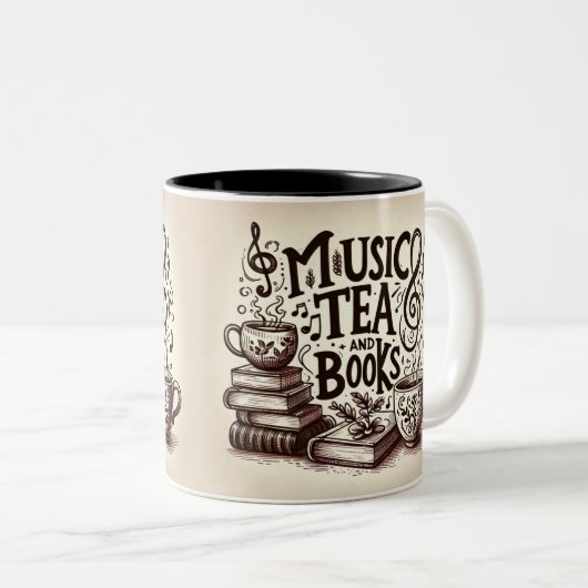 Musik, Tee und Bücher Zweifarbige Tasse (VorderseiteRechts)