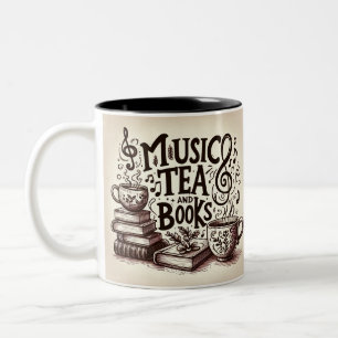 Musik, Tee und Bücher Zweifarbige Tasse