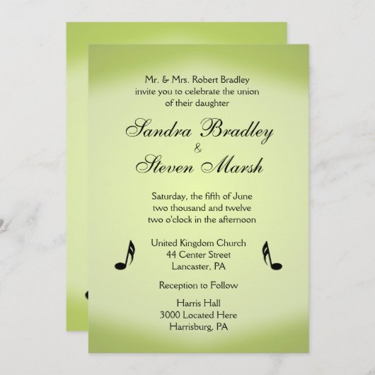 Musik Thema Grüne Hochzeit Einladung (Vorne/Hinten)