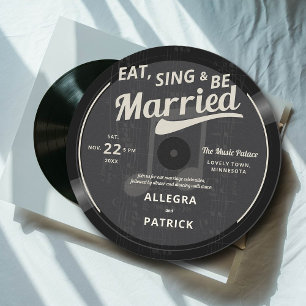 Musik-Thema Vintage-Vinyl Schwarz-Weiß-Hochzeit Einladung
