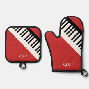 Musik Themed Musical Piano Keys Cherry Red Ofenhandschuh & Topflappen-Set