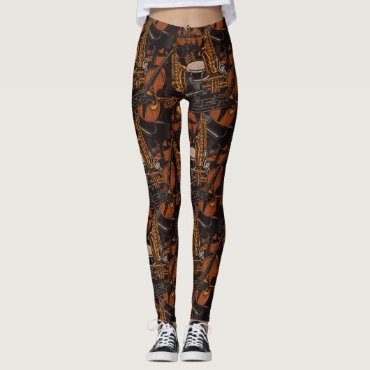 Musik Themed Saxophon Violin Piano Leggings (Vorderseite)
