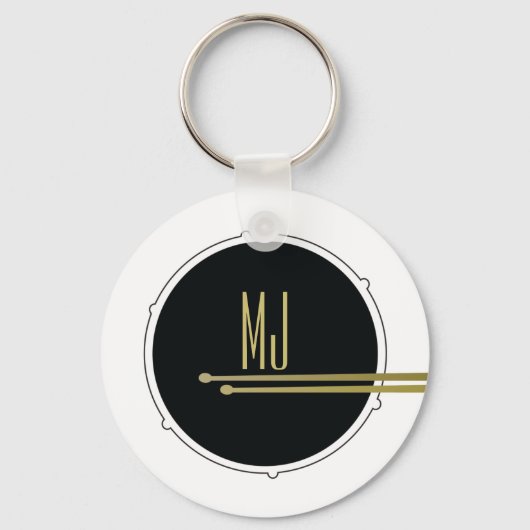 Musik-Trommeln Moderne Schwarz/Weiß-Mit Monogramm Schlüsselanhänger (Vorderseite)