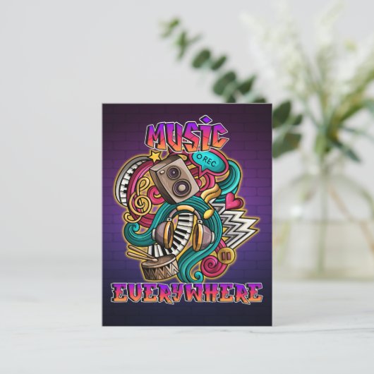 Musik überall Graffiti DJ Postkarte (Stehend Vorderseite)