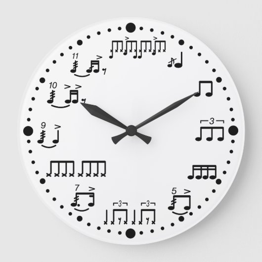 Musik-Uhr für Trommler - Notizen und Rudiments Große Wanduhr (Vorderseite)
