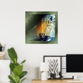 Musik und gefestigte Glastatuen drucken Poster (Heimbüro)