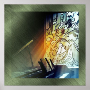 Musik und gefestigte Glastatuen drucken Poster