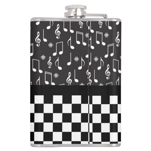 Musik und Karton Schwarz/Weiß Flachmann (Rückseite)