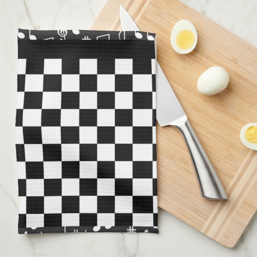 Musik und Karton Schwarz/Weiß Geschirrtuch (Viertel Falte)